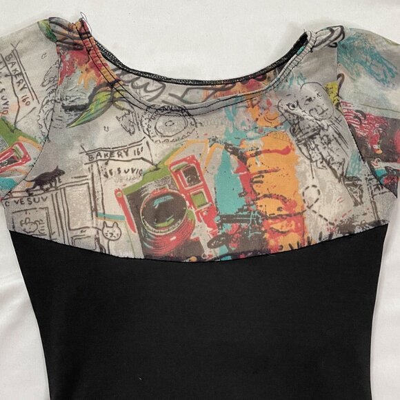 Y2K Grungy Abstract Bodysuit with Open Back Size Small - Picture 3 of 4